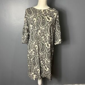 HM Paisley Print Bell Sleeve Shift Dress Black White Viscose Size 12